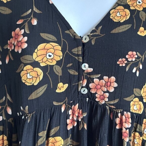 Altard State Black Floral long Bell sleeve Babydoll Mini Dress - Size Small - Picture 2 of 11